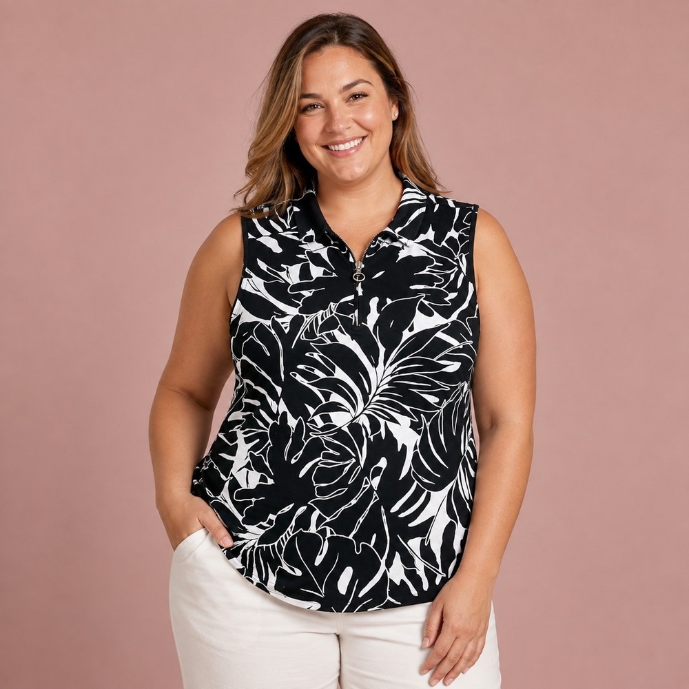 Rafaella Pressed Palms Polo Women's Large Golf Quiet Luxury Coastal Chic Resort